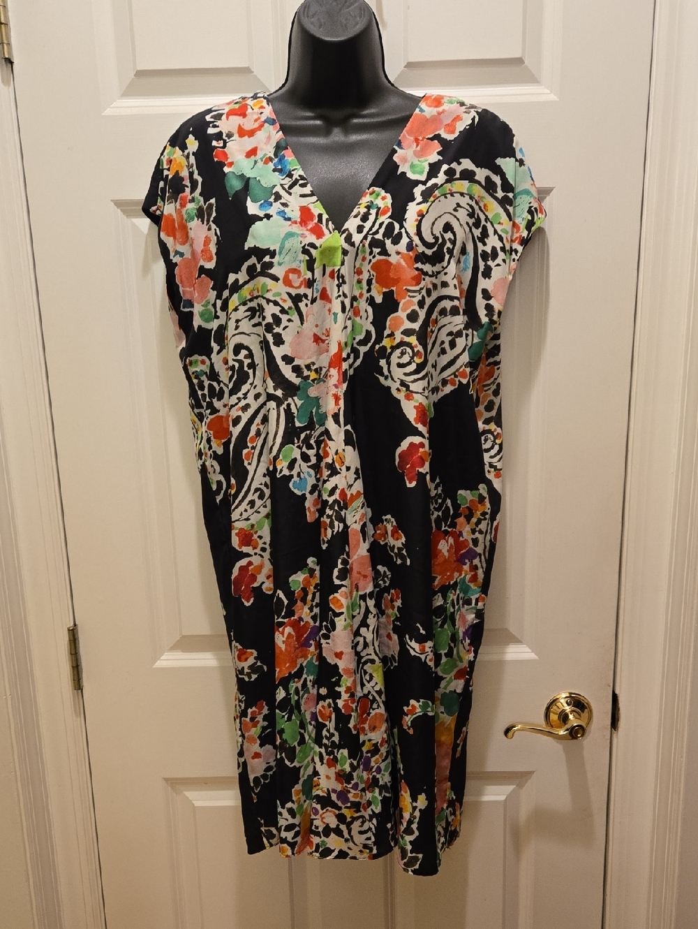 Lauren Ralph Lauren Floral Paisley Dress 10 Black Multicolored V Neck Cap Sleeve